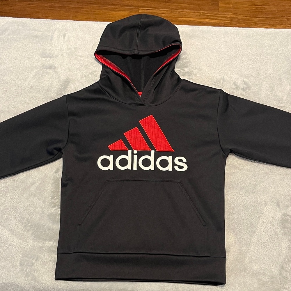 Adidas Charcoal Hoodie with Red Logo